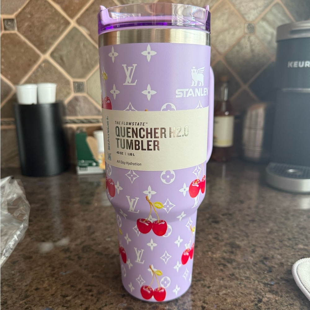 Stanley Lavender 40 oz Tumbler with Red Cherry Pattern